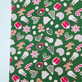 Christmas Sweets Wreath Santa Cookies Green Patterned 40s Fabric made in Korea by the Yard 36" x 58" or 90 x 145cm