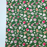 Christmas Sweets Wreath Santa Cookies Green Patterned 40s Fabric made in Korea by the Yard 36" x 58" or 90 x 145cm