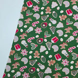 Christmas Sweets Wreath Santa Cookies Green Patterned 40s Fabric made in Korea by the Yard 36" x 58" or 90 x 145cm