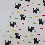 Black Cat & Fish Patterned 40s Fabric made in Korea by the Yard 36" x 58" or 90 x 145cm