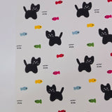 Black Cat & Fish Patterned 40s Fabric made in Korea by the Yard 36" x 58" or 90 x 145cm