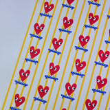 Heart on Skateboard Yellow Stripe Patterned 40s Fabric made in Korea by the Yard 36" x 58" or 90 x 145cm
