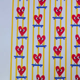 Heart on Skateboard Yellow Stripe Patterned 40s Fabric made in Korea by the Yard 36" x 58" or 90 x 145cm