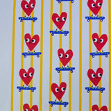 Heart on Skateboard Yellow Stripe Patterned 40s Fabric made in Korea by the Yard 36" x 58" or 90 x 145cm