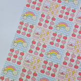 Apple Rainbow Rabbit Square Patch Patterned 40s Fabric made in Korea by the Yard 36" x 58" or 90 x 145cm