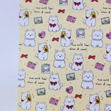 White Dog Puppy Patterned 40s Fabric made in Korea by the Yard 36" x 58" or 90 x 145cm