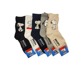 5 Pairs Snoopy Peanuts Dog Patterned Half Crew Socks Women's Socks made in Korea