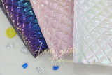 オーロラ グリッター ダイヤモンド グリッド パターン キルティング ヌビ ポリエステル 生地 韓国製 半ヤード 18" x 59" または 45 x 150cm