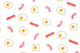 Egg Bacon Vienna Sausage Patterned Fabric, Cute, Kids, Sewing, Quilt made in Korea by Half Yard