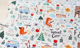 Camping Animal, Fox, Bear, Flower, Bird Character Fabric Camping Story made in Korea by Half Yard