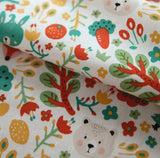 動物)森の友達クマ、フクロウ、ウサギ、鳥の生地、韓国製、ハーフヤード