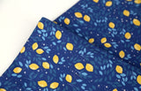 Blue Lemon Fruit Leaves Patterned Fabric made in Korea by Half Yard DTP(Digital Textile Printing)