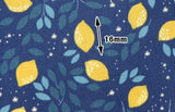 Blue Lemon Fruit Leaves Patterned Fabric made in Korea by Half Yard DTP(Digital Textile Printing)