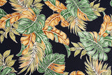 ハワイアン モンステラ プリント生地、ネイビーのヤシの木、半ヤード