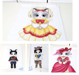 Animal Cat Fabric Poster Doll Paper Fabric sold by the Panel