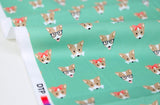 ウェルシュ・コーギー犬の子犬柄の生地、韓国製、半ヤード単位