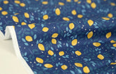 Blue Lemon Fruit Leaves Patterned Fabric made in Korea by Half Yard DTP(Digital Textile Printing)