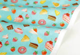 Strawberry Cake Doughnut Cheese Chocolate Patterned Fabric made in Korea by the Half Yard