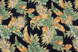 ハワイアン モンステラ プリント生地、ネイビーのヤシの木、半ヤード