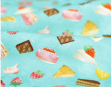 Strawberry Cake Doughnut Cheese Chocolate Patterned Fabric made in Korea by the Half Yard