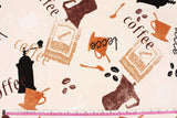 Coffee Pot Cup Patterned Oxford Fabric made in Korea by the Half Yard