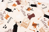 Coffee Pot Cup Patterned Oxford Fabric made in Korea by the Half Yard
