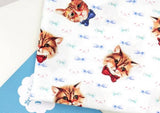 Bow Tie Cat Kitten Face Patterned Fabric made in Korea by Half Yard Digital Textile Printing