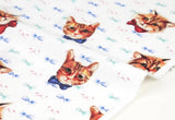 Bow Tie Cat Kitten Face Patterned Fabric made in Korea by Half Yard Digital Textile Printing