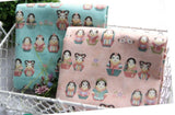 Girls in Korean Traditional Costume, Hanbok Matryoshka doll printed Fabric made in Korea by the Half Yard