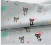 Cat Kitten Umbrella Rain Drop Patterned Fabric made in Korea by Half Yard
