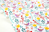 Bird and Flower Leaf Patterned Fabric, Cute, Kids, Sewing, Quilt made in Korea by Half Yard