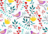 Bird and Flower Leaf Patterned Fabric, Cute, Kids, Sewing, Quilt made in Korea by Half Yard