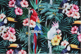 熱帯の葉、花、鳥、オウム、オオハシ柄の生地(韓国製、半ヤード単位)