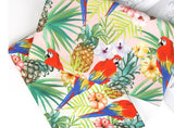 Tropical Leaves Hibiscus Pineapple Parrot Patterned Fabric made in Korea by the Half Yard