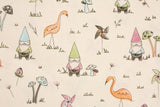 Gnome Flamingo Garden printed Fabric by Ink and Arrow Fabrics by the Half Yard 45cm by 108cm or 18" by 43"
