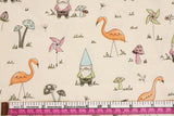 Gnome Flamingo Garden printed Fabric by Ink and Arrow Fabrics by the Half Yard 45cm by 108cm or 18" by 43"