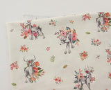 Flowers Deer Patterned Fabric, Cute, Kids, Sewing, Quilt made in Korea by Half Yard