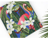 トロピカルな葉、花、ハイビスカス、プルメリア、フラミンゴ柄の生地(半ヤード)