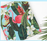 トロピカルな葉、花、ハイビスカス、プルメリア、フラミンゴ柄の生地(半ヤード)