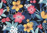 トロピカルなハワイアンフラワー柄の韓国製生地(半ヤード単位)