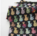 Flower Cats Patterned Fabric made in Korea by Half Yard Digital Textile Printing