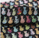 Flower Cats Patterned Fabric made in Korea by Half Yard Digital Textile Printing