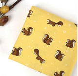 かわいい動物のウサギ、猫、キツネ、アライグマ、シマリス柄の生地、韓国製、ハーフヤード