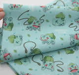 ポケットモンスター、ポケモン、フシギダネのキャラクターのライセンス生地(韓国製、半ヤード単位)