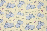 Cute Hippo Bird Patterned Fabric, Cute, Kids, Sewing, Quilt made in Korea by the Half Yard