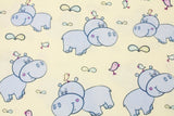 Cute Hippo Bird Patterned Fabric, Cute, Kids, Sewing, Quilt made in Korea by the Half Yard