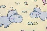 Cute Hippo Bird Patterned Fabric, Cute, Kids, Sewing, Quilt made in Korea by the Half Yard
