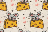 Cute Mouse Cheese Patterned Fabric, Cute, Kids, Sewing, Quilt made in Korea by the Half Yard