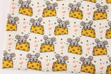 Cute Mouse Cheese Patterned Fabric, Cute, Kids, Sewing, Quilt made in Korea by the Half Yard