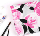 水彩ピンクのバラの花柄生地(韓国製、半ヤード単位)